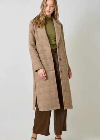 Mystree Houndstooth Plaid Long Coat