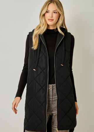 Mystree Quilted Long Hooded Vest
