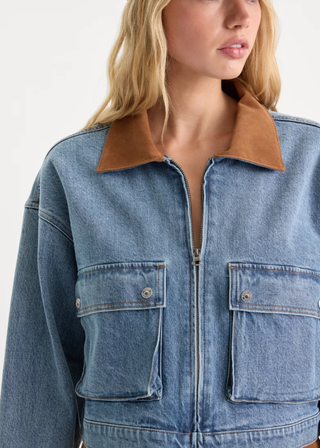 Good American The Denim Swing Cropped Jacket