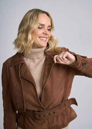 Mauritius Noir RF Soft Suede Belted Jacket