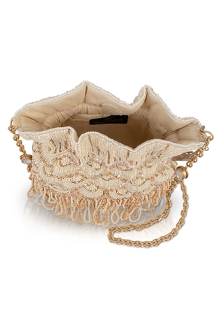 Mary Frances Dance All Night Ivory and Gold Scallops and Drape Handbags