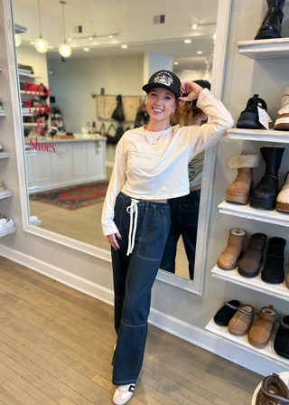 Listicle Wide-Leg Denim Drawstring Pants - FS