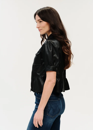 Six / Fifty Oxford Peplum 3/4 Sleeve Faux Leather Jacket