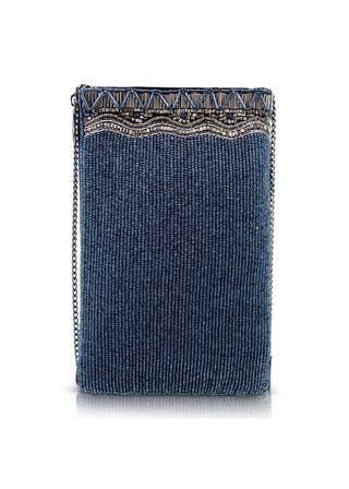 Mary Frances True Blue Precious Stone with Fringe Crossbody Phone Handbag