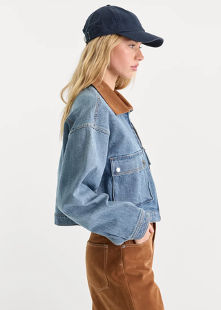 Good American The Denim Swing Cropped Jacket