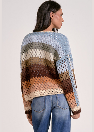 Elan Multi Stripe Crochet Sweater Cardigan