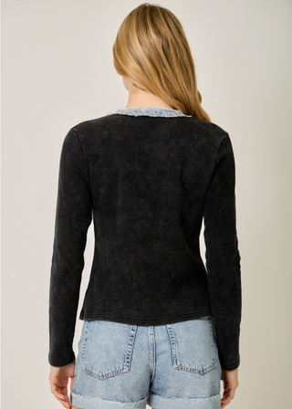 Mystree Denim Mixed Henley Top