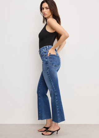 Good American Good Legs Cropped Mid Rise Mini Boot
