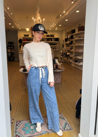 Listicle Wide-Leg Denim Drawstring Pants