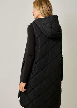 Mystree Quilted Long Hooded Vest