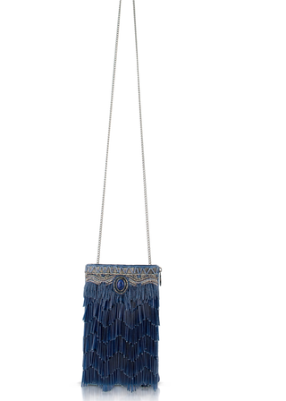 Mary Frances True Blue Precious Stone with Fringe Crossbody Phone Handbag