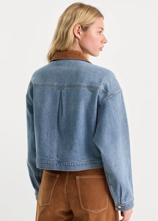 Good American The Denim Swing Cropped Jacket