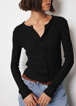 Bobi Ruffle Henley Cardigan