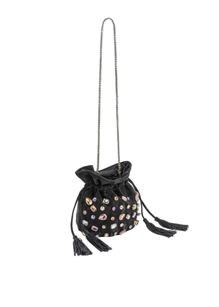 Melie Bianco Starla Black Vegan Leather Jewel Top Handle Bag