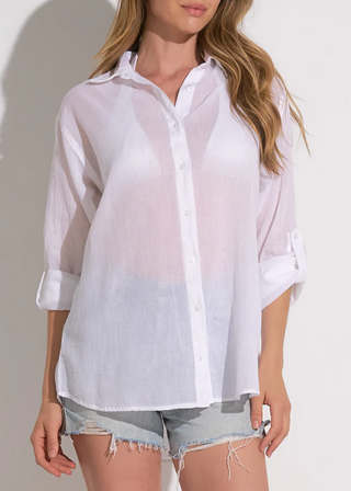 Elan Heart Button Down Long Sleeve Shirt Cover Up
