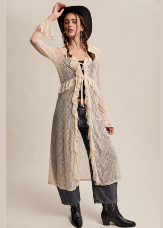 Listicle Sheer Lace Ruffle Duster