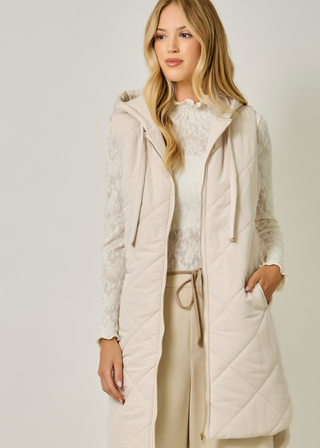 Mystree Quilted Long Hooded Vest