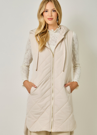 Mystree Quilted Long Hooded Vest