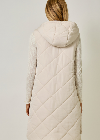 Mystree Quilted Long Hooded Vest