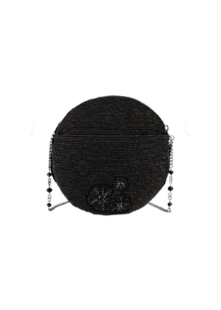 Mary Frances Petal Me Black Flower Beaded Handbag
