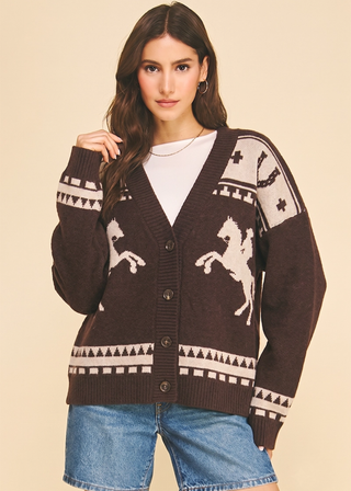 PINCH Western Horse Jacquard Knit Cardigan