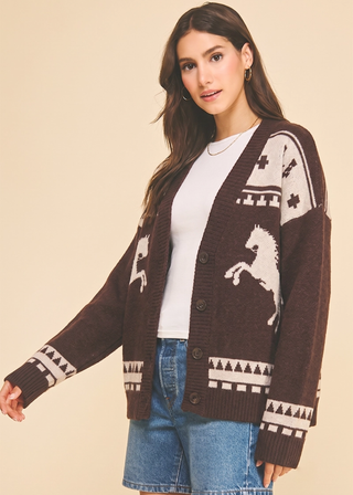 PINCH Western Horse Jacquard Knit Cardigan