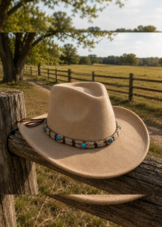Amoli Boho Western Cowboy Hat w/ Turq.