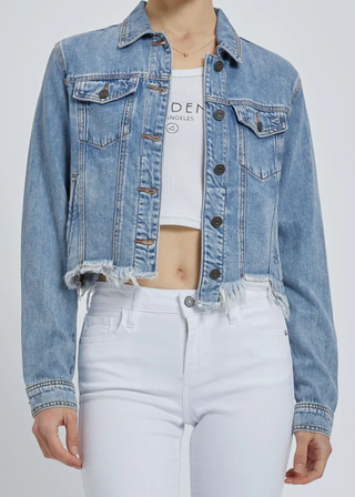 Hidden Cropped Fitted Denim Jacket