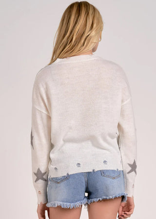 Elan Distressed Star Crewneck Sweater - FS