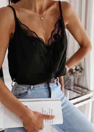 Tourtiwi Sexy Lace Stitching Solid Color Sling