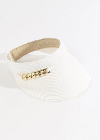 Pia Rossini Khari Straw Visor with Gold Metal Chain Embellishment