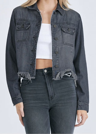 Hidden Frayed Collared Denim Jacket