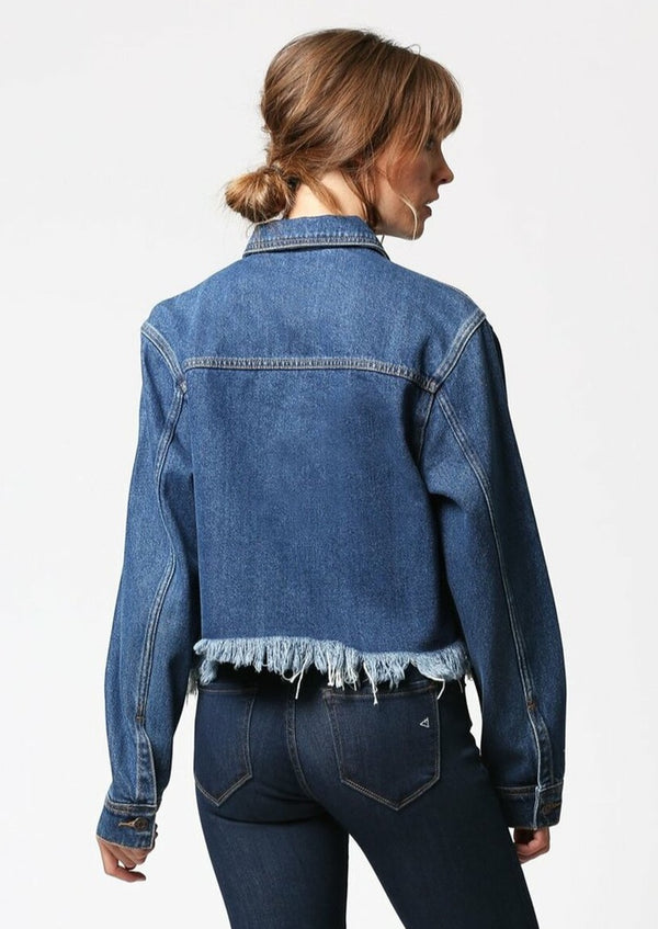 Hidden Frayed Collared Denim Jacket